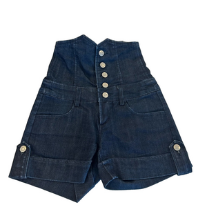 Blue Super High Waisted Denim Jean Shorts with Button Details size 24